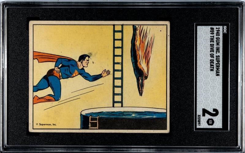 1940 Gum Inc. Superman Gum Card #59 The Dive Of Death SGC Grade 2: 1940 Gum Inc. Superman Gum Card #59 The Dive Of Death SGC Grade 2