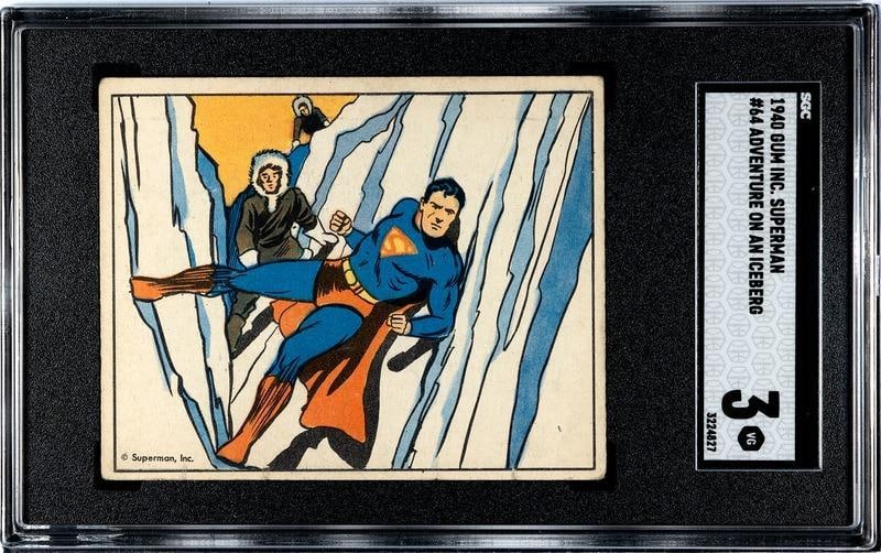 1940 Gum Inc. Superman Gum Card #64 Adventure On An Iceberg SGC Grade 3: 1940 Gum Inc. Superman Gum Card #64 Adventure On An Iceberg SGC Grade 3