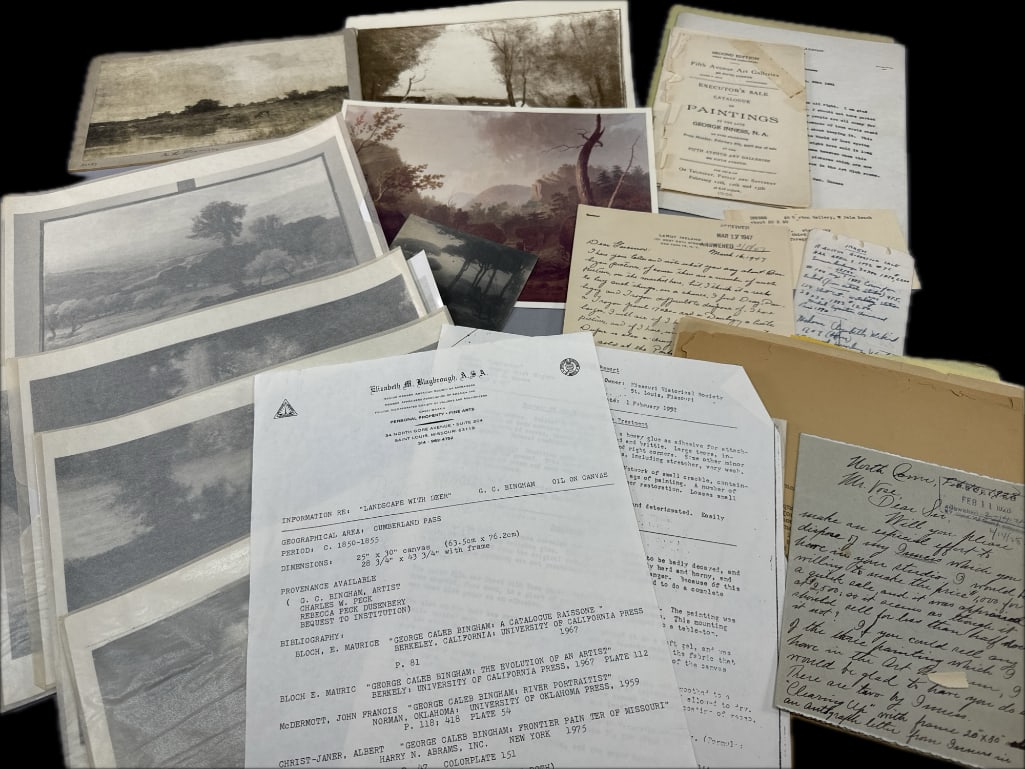 George Inness Letter and Sketch: "George Inness" signed letter and sketch by Inness, 1904 auction catalog of paintings by the late George Inness