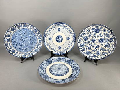 Blue and White Dinner Plates: Set of (12) blue and white dinner plates by William Roberts "Blue Reverie" pattern (4 patterns) 11" diameter