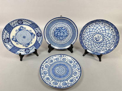 Blue and White Luncheon Plates: Set of (12) blue and white luncheon plates by William Roberts "Blue Reverie" pattern (4 patterns) 8 1/4" diameter