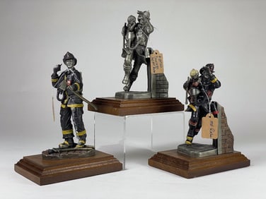 3 Piece Chilmark Hudson Creek Pewter Firefighter Figurine Lot