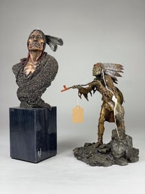 2 Piece Hudson Creek Pewter Native American Figurine Lot