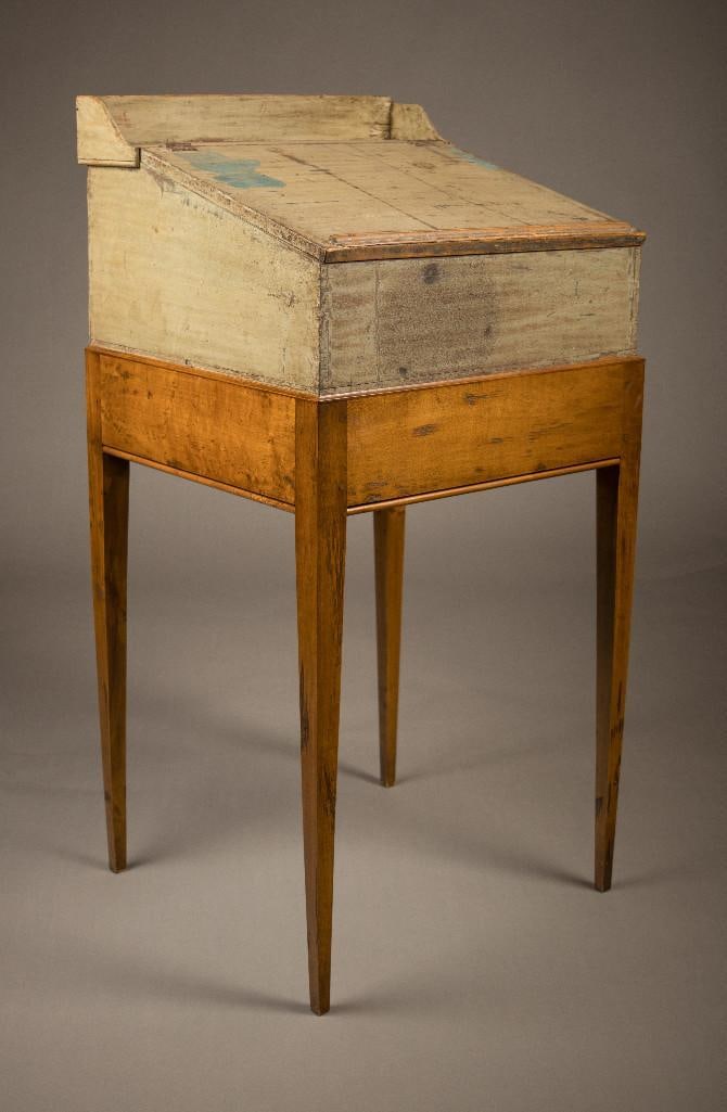 Antique country school desk in green paint on a D. R. Dimes base (1 of 6)