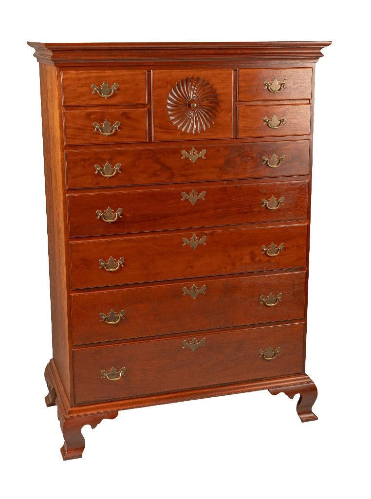 D. R. Dimes Chippendale style cherry simulated 10-drawer chest (1 of 4)