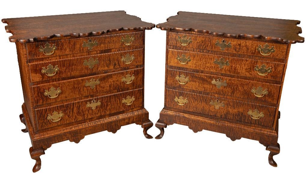 D. R. Dimes pair of tiger maple Dunlap four drawer chests (1 of 5)