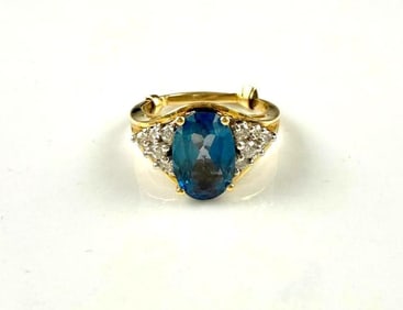 14k Costume Ring with Blue Stone and Moissanite
