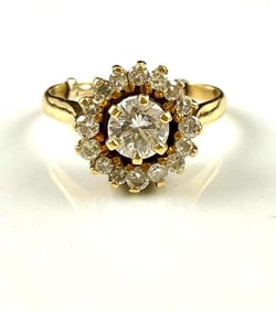 14k Yellow Gold Ring with Center Diamond and Small Diamonds