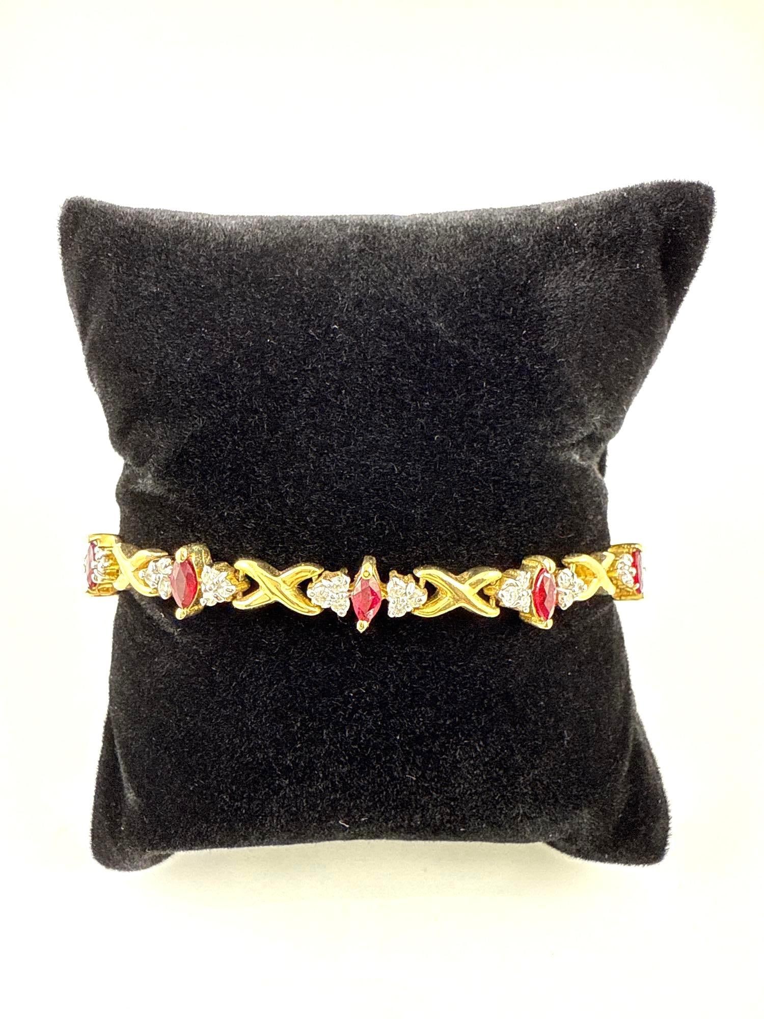 14k Ruby and Diamond Tennis Bracelet (1 of 4)