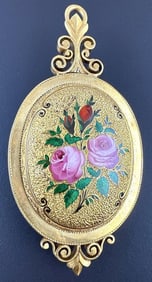 14k Yellow Gold Enameled Brooch and Pendant