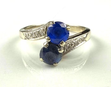 14k Ring with Blue Sapphires and Diamond Melees