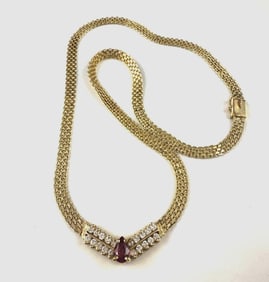 14k Yellow Gold Necklace with Ruby and Small Diamonds
