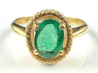 14k Yellow Gold Emerald Earrings and Ring