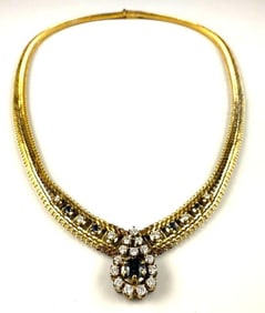 18k Yellow Gold Diamond and Sapphire Necklace