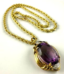 14k Yellow Gold Chain and Amethysts with Diamond Pendent