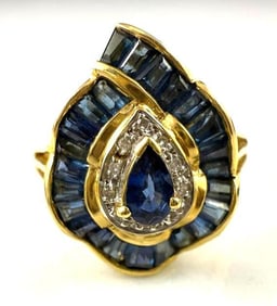 14k Ring with Sapphires and Small Diamonds