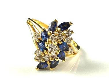 14k Plated Ring with Diamond and Sapphires