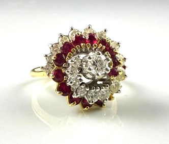 Gold Cocktail Ring with Diamond and Rubies