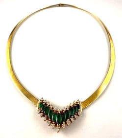 14k Yellow Gold and Emerald V Necklace