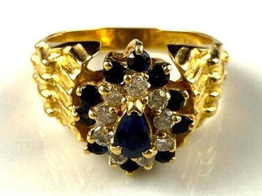 14k Yellow Gold Ring with Sapphires and Diamonds