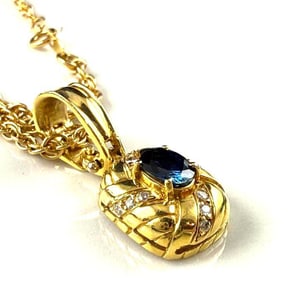 14k Gold Necklace with Sapphire and Diamonds Pendant