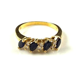 14k Yellow Gold Ring with Sapphires and Small Diamonds