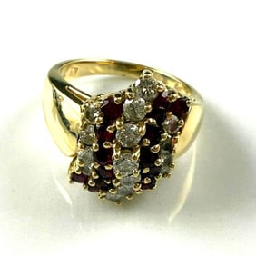 14k Ring with Diamond and Rubies