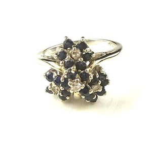 14k White Gold Ring with Sapphire and Diamond