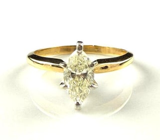 14k Yellow Gold Marquis Cut Diamond Ring