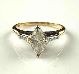 10K Yellow Gold Diamond Ring with Marquis Cut Diamond
