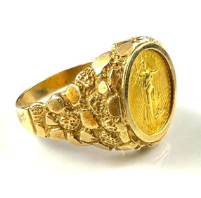 Men's 14k Ring Set with Gold Five Dollar Coin