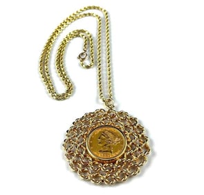 14k Gold Chain with a 14k Gold Pendant and 1881 Five Dollar Gold Coin