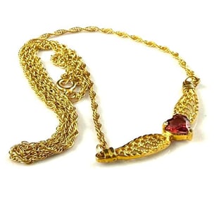 14k Gold Chain with Heart Shaped Garnet Pendant