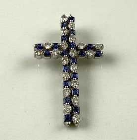 White Gold Diamond and Sapphire Cross