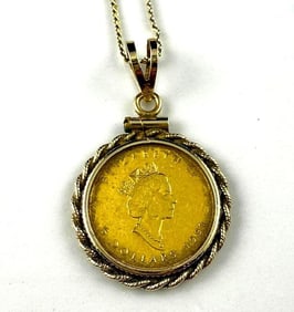 14k Gold Pendant Set with a Canadian Five Dollar 1991 Coin and Gold Chain