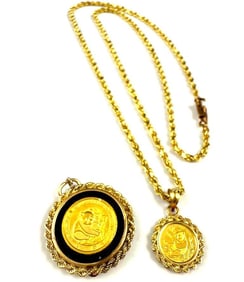 3 Yuan 1991 Chinese Panda Coin with a 14k Gold Rope Chain and 5 Yuan Chinese Panda Coin