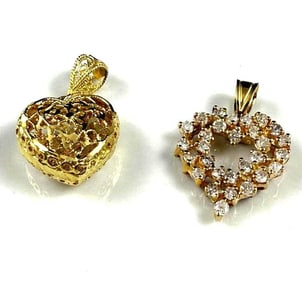 Two 14k Gold Heart Shaped Pendants