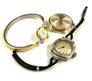 Ladies 14k Gold Waltham, Ladies Bulova, and Men's Hamilton 14k Gold Movement Watches