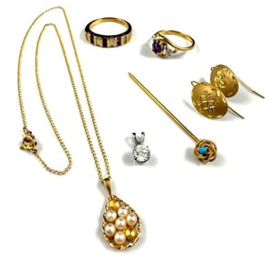 Diamond and Amethyst Ladies Ring, Stick Pin, Necklace, Diamond Pendant and Earrings