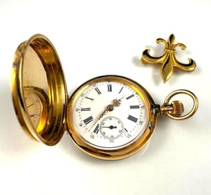 14k Gold Ladies Hunter Case Lapel Watch