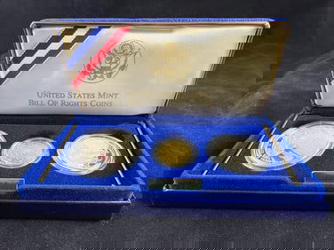 US Mint 1993 Bill of Rights Three Coin Proof Set with Gold Coin