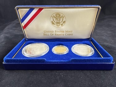 US Mint 1993 Bill of Rights Three Coin Proof Set with Gold Coin