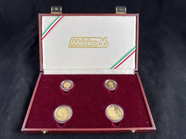 Mexico 86 Gold Proof 250 and 500 Peso Four Coin Cased Set