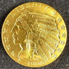 1908 Indian Head Five Dollar Gold Coin