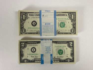 Fifty 2003 Two Dollar Bills and One Hundred 1988 One Dollar Bills
