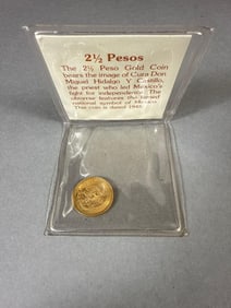 1945 Two and a Half Peso Gold Coin, Franklin Mint Silver Pendant, and 1964 Silver Peso