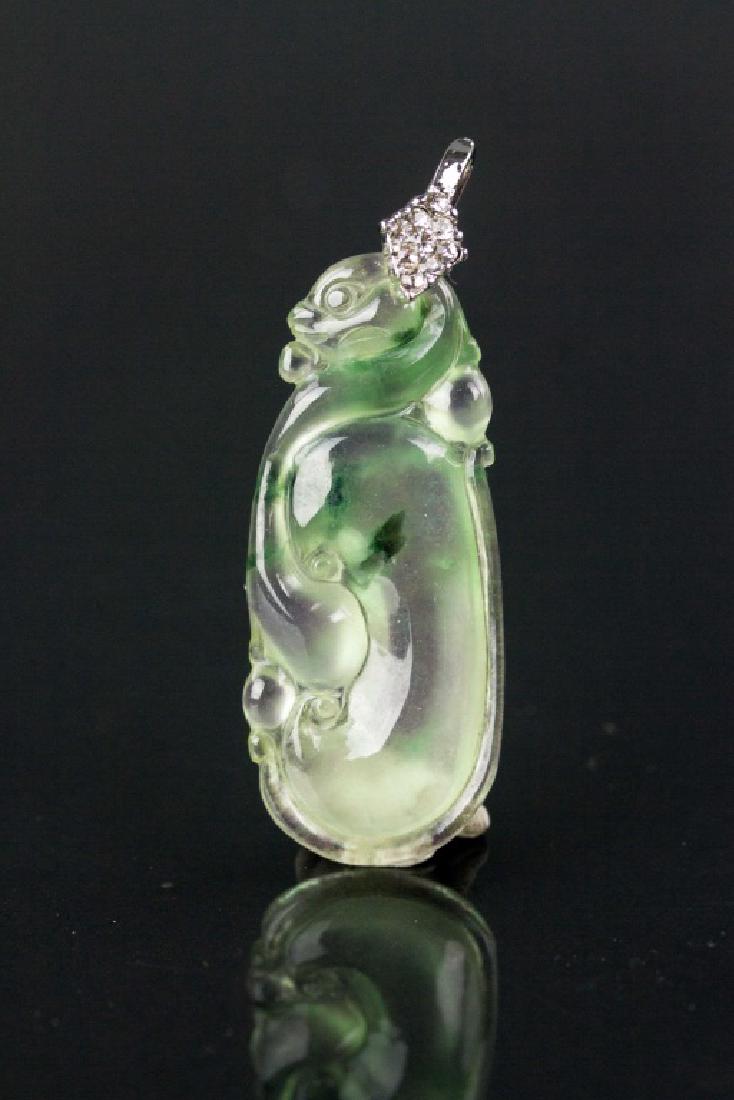 Chinese Green Jadeite Carved Lotus Pendant (1 of 3)