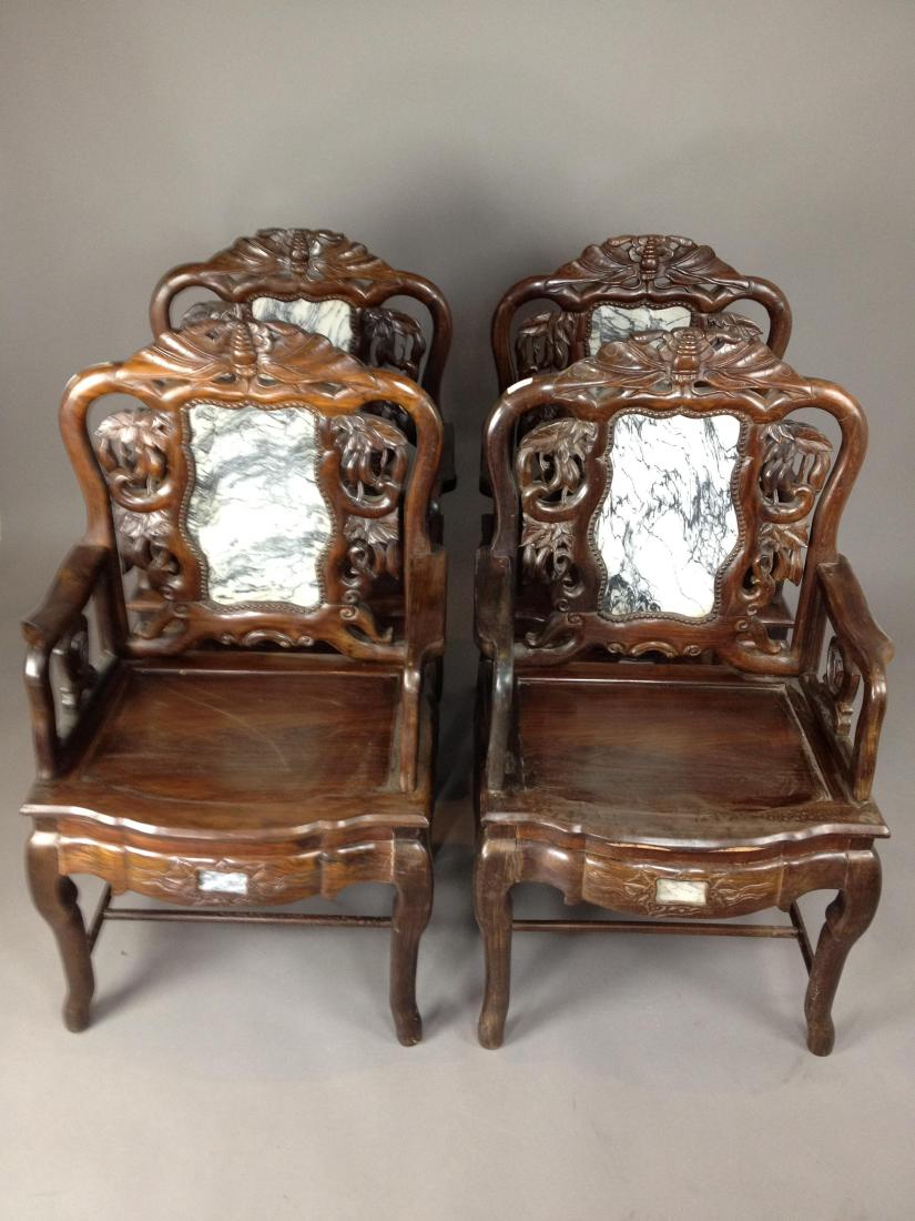 Set of 4 19thC Qing Chinese Rosewood Chairs (1 of 13)