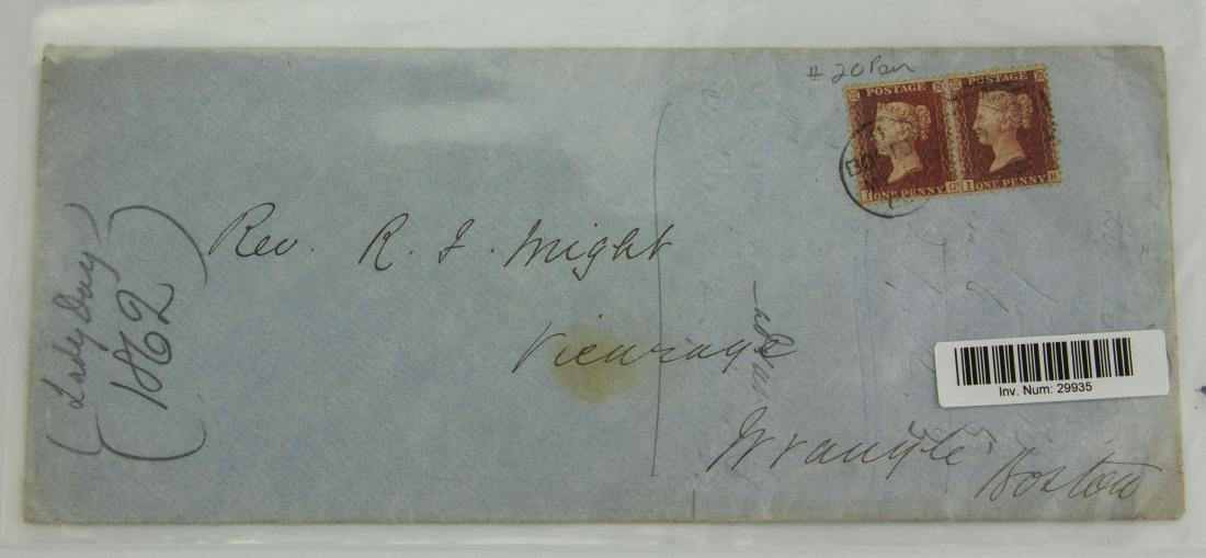 2 PC 1862 British One Penny Post Stamp w/ Envelope (1 of 3)