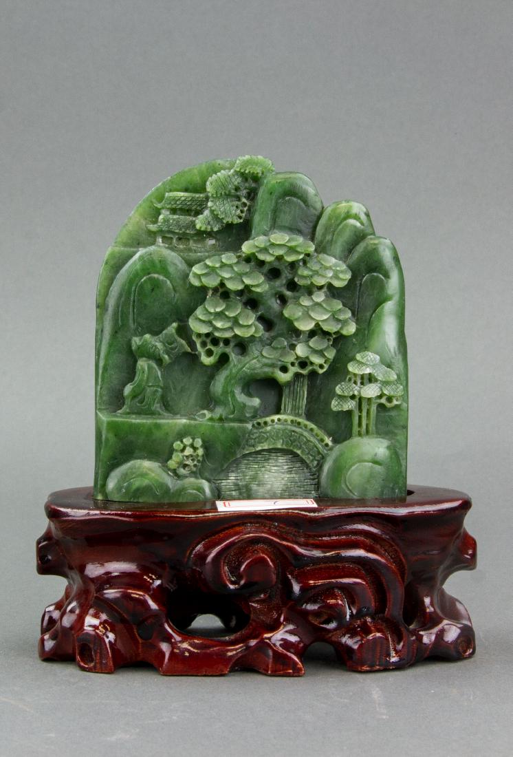 Chinese Hetian Green Jade Carved Boulder with Cert (1 of 5)